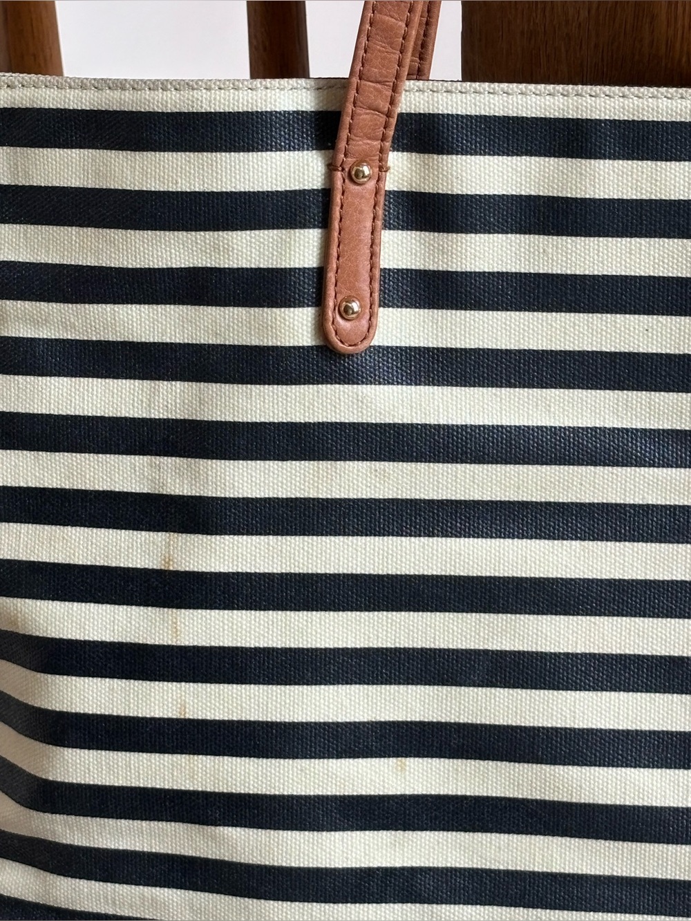 REBECCA MINKOFF $195 • 2016 Cherish Tote Navy Striped Canvas Leather Handles - Picture 7 of 11